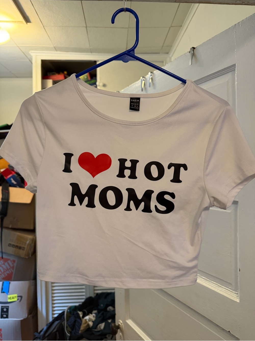 SHEIN White Crop Tee with Red Heart Graphic